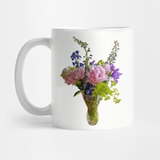 Peony Iris and Delphinium in a Vase Floral Photo Mug